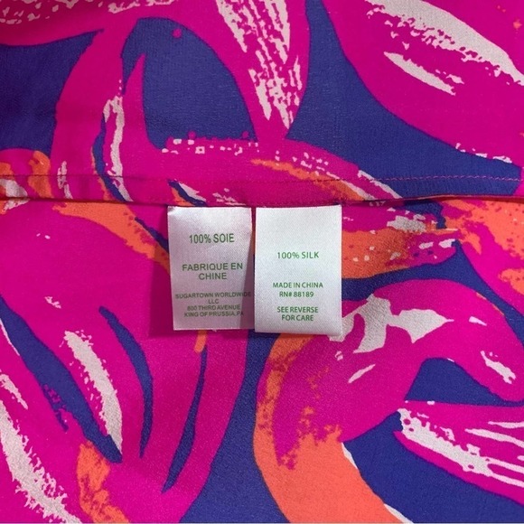 Lilly Pulitzer Elsa Silk Top in Bomber Blue Plume Bloom- Pink Orange Blue- Small - Picture 6 of 6